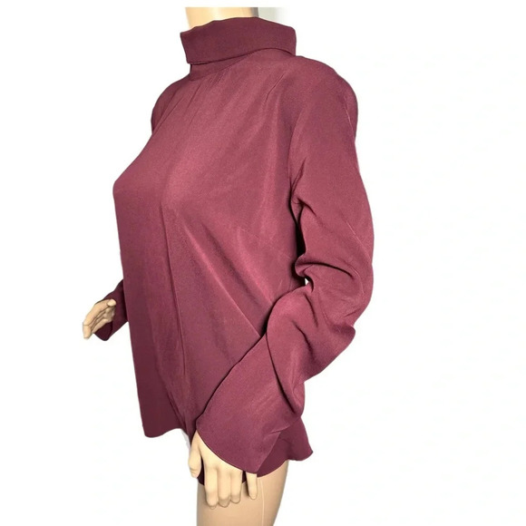 ANN TAYLOR Plum Blouse Button Mock Neck Long Sleeve Classic Blouse Medium - Picture 5 of 12